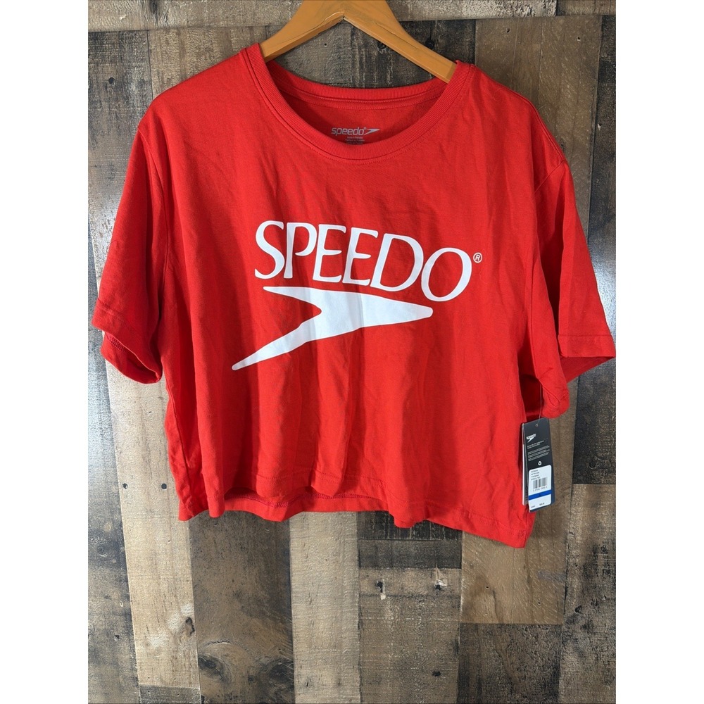 Speedo Womens T Shirt XL Red Short Sleeve Soft Touch Team Apparel Top Cropped